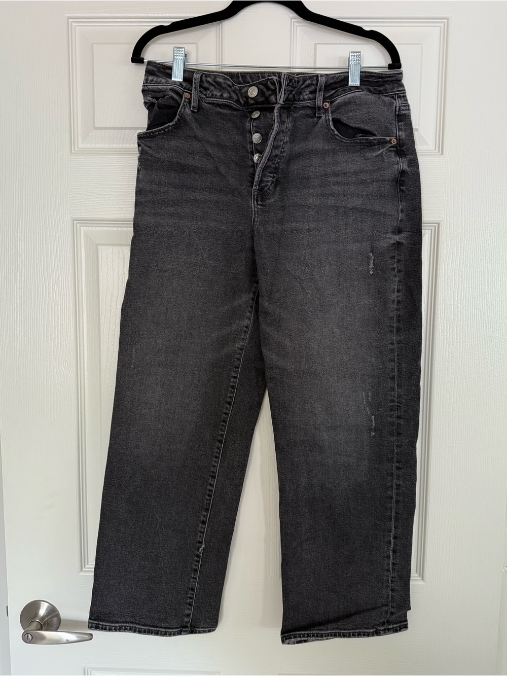 Express High Rise Relaxed Straight Ankle Black Button-Fly Jeans